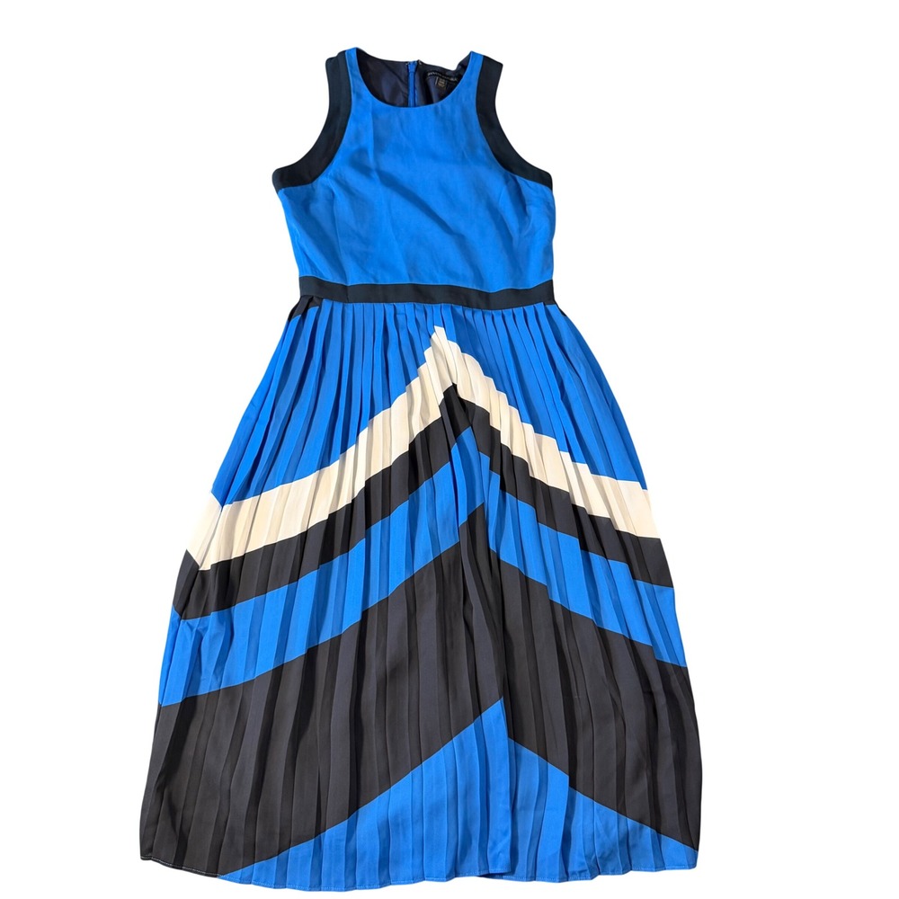 Banana Republic Blue Colorblock Pleated Midi Dress Sleeveless Chevron Petite 00